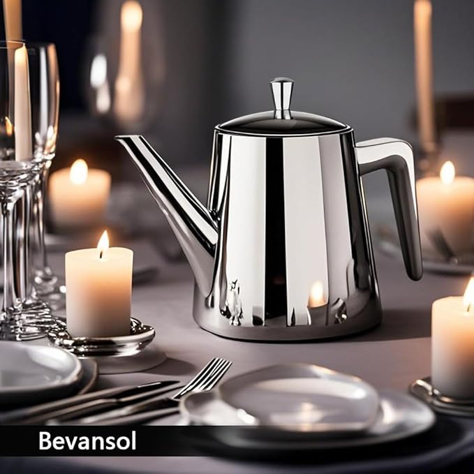 304 Stainless Steel Double-walled Teapot Long Strain Large Capacity Teapot with Infuser and Removable Filter for Home Restaurant Office Dinnerware Accessories Drinkware Item - Bloomnest