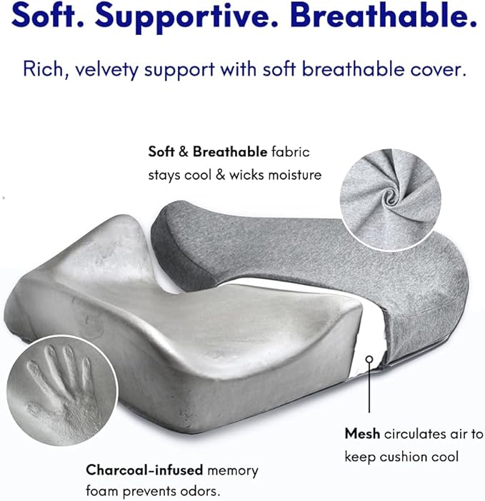 Cushion Lab Patented Pressure Relief Seat Cushion for Long Sitting Hours on Office & Home Chair - Extra-Dense Memory Foam for Soft Support. Car Pad for Hip, Tailbone, Coccyx, Sciatica - Black - Bloomnest