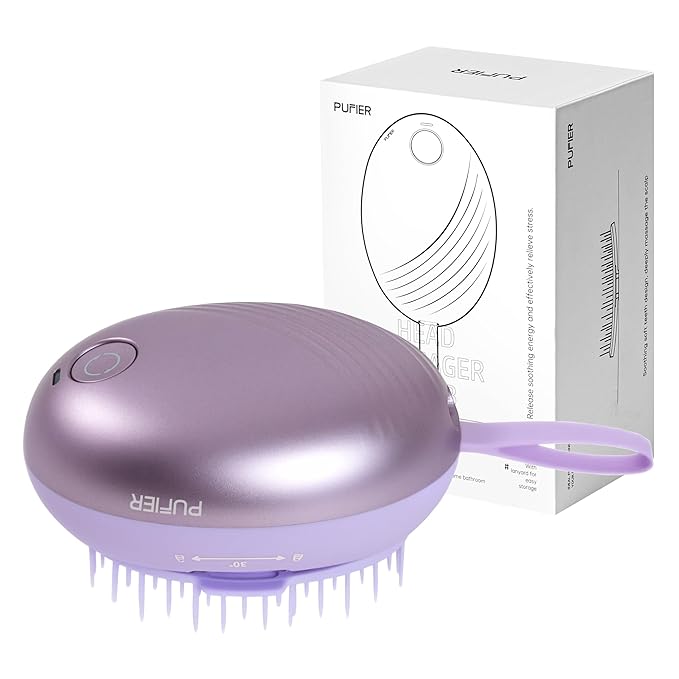 Electric Scalp Massager – Rechargeable Head Massager with Anion Technology, Portable Anti-Frizz Scalp Tool, Scalp Massager Gift for Men & Women(Purple) PUFIERDisco
