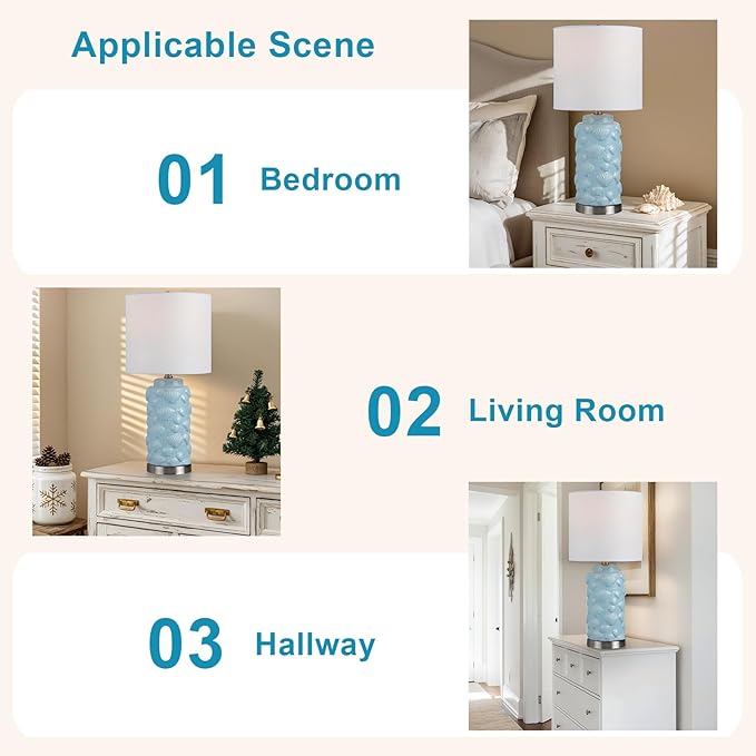 Crestview Collection Ceramic Coastal Table Lamp,23" Blue Seashell Lamp with Linen Shade, Ocean Nautical Home Decor for Nightstands or End Tables, Beach Style Lamp for Bedroom, Living Room, or Entryway - Bloomnest
