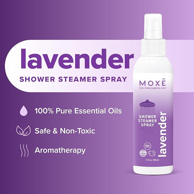 MOXE Lavender Oil Shower Mist, Spa Steam Spray, Certified Natural 100% Essential Oils, Made in USA, Aromatherapy, Tension Relief (4 FL Oz, Pack of 2) - Bloomnest
