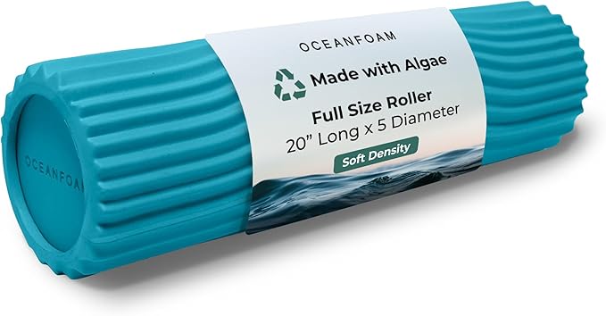 Oceanfoam Soft Tidal Roller (Miami Blue) - Low Density Foam Roller for Physical Therapy, Back Pain, Exercise & Stretching - Wave Textured - Yoga, Athletics, & Wellness - Full Size, 20" x 5" - Bloomnest