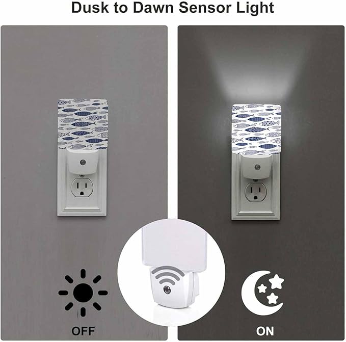 LED Night Light,Blue Doodle Ornamental Fish LED Night Light Plug into Wall with Dusk to Dawn Light Sensor White Energy Efficient Nightlight for Bedroom Bathroom Hallway Living Room Kitchen - Bloomnest