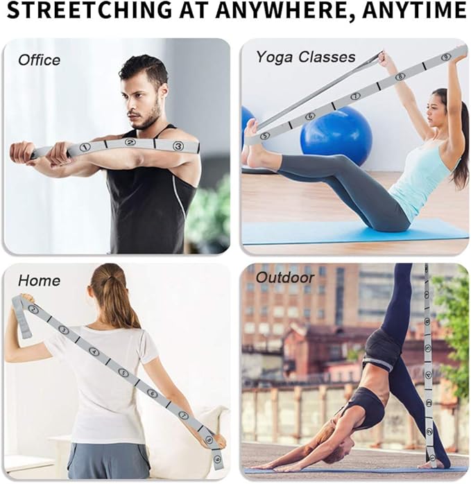 Stretch Strap, Elastic Yoga Stretching Strap, Multi-Loop for Physical Therapy, Pilates, Yoga, Dance & Gymnastics Exercise and Flexible Pilates Stretch Band - Bloomnest