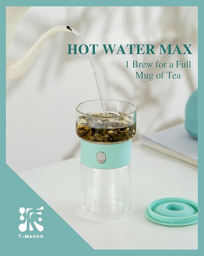 ZENS Modern Glass infuser Teapot, Small One Touch Tea Maker for Loose Tea Diffusers with 200ml Insulated Cup and Blue Portable Carry Case, Magic Gongfu Tea Pot for Tea Lovers Gifts - Bloomnest