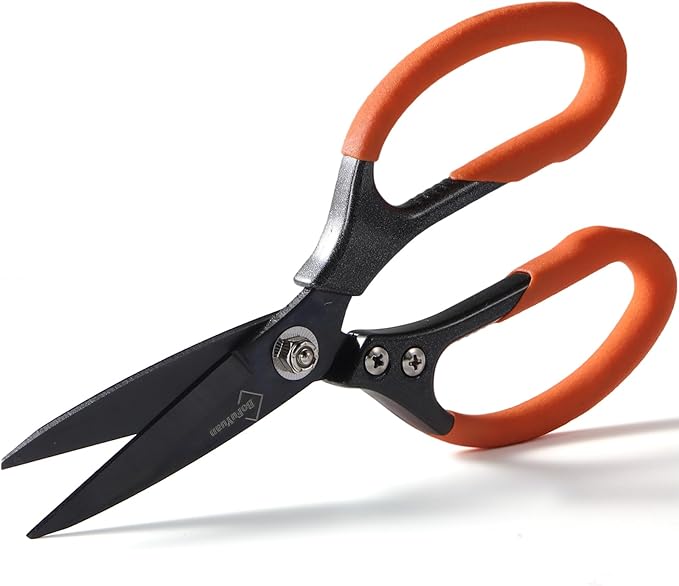 Heavy Duty All Purpose Scissors, Stainless Steel Blades, Black Orange Comfort Grip Handle, 8.5 Inch Professional Multipurpose Utility Sharp Shears for Kitchen, Garden, Office, Craft, Sewing - Bloomnest