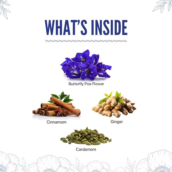 BLUE TEA - Indian Chai Masala - 12 Count - Pyramid Plant Based Tea Bag | Butterfly Pea Flower | Flower & Indian Spices Based | Caffeine Free - Detox Tea - Herbal Tea - Non Bitter | Gifts Box - Bloomnest