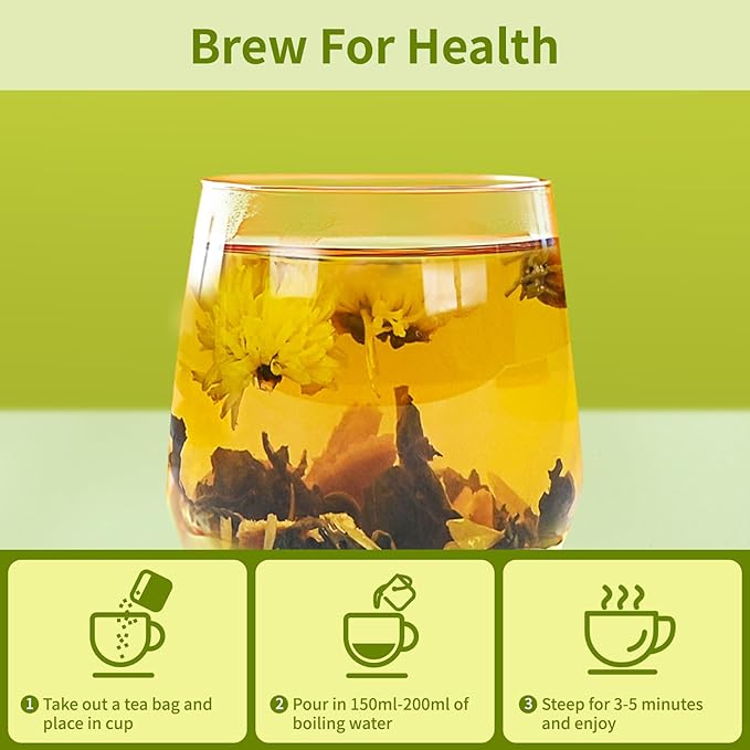 Dandelion Wolfberry Tea Bags, Natural Kidneys & Liver Health Tea with Dandelion, Chrysanthemum, Wolfberry, Cassia Seed, Licorice, Orange Peel, Gardenia, Dandelion Root Tea (1 Pack/12 Bags) - Bloomnest