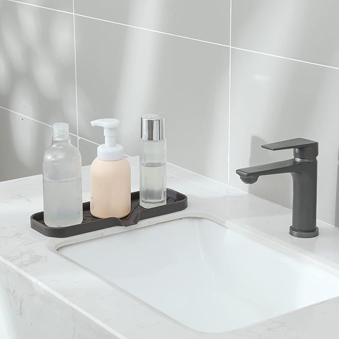 Silicone Bathroom Soap Dishes with Drain Spout-Bathroom and Kitchen Sink Organizer,Sponge Holder,Dish Soap Tray,Perfect for Dispenser,Scrubber,Bottle,Cup on Sink or Counter-Coffee 12"×4" - Bloomnest