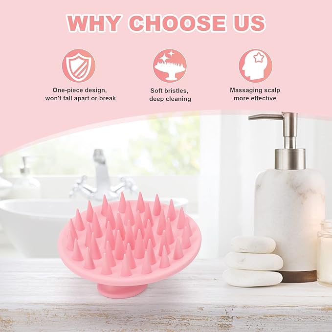 Meartchy Silicone Scalp Massager Shampoo Brush, Scalp Brush for Hair Growth & Dandruff Removal, Hair Scrubber Scalp Stimulator Exfoliator Brush with Soft Bristles for Wet Dry Scalp Care (Pink) Meartchy