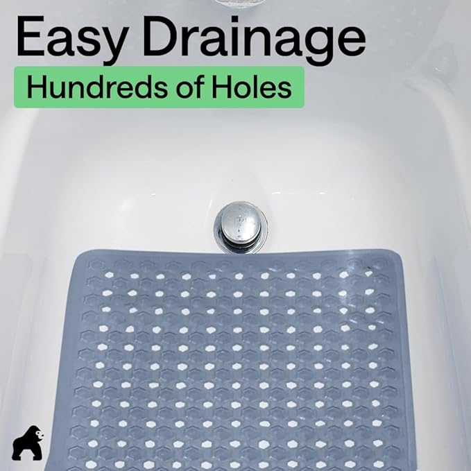 GORILLA GRIP Patented Bath Tub Shower Mat, Machine Washable Bathtub Floor Liner Mats, Suction Cups and Drain Holes to Keep Tubs Clean, Soft on Feet, Bathroom Essentials, 35x16 Inch, Sky Blue Opaque - Bloomnest