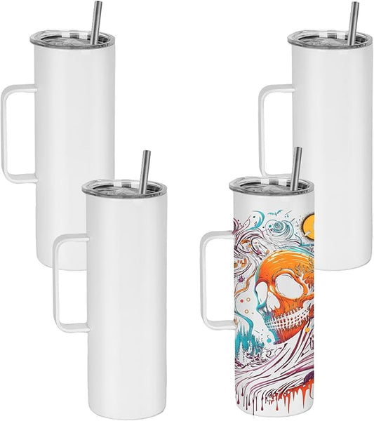4 Pack 20 oz Sublimation Blank Tumbler with Handle and Straw Stainless Steel Double Vacuum Insulation Skinny Mug Heat Press Transfer Printing DIY Cups - Bloomnest
