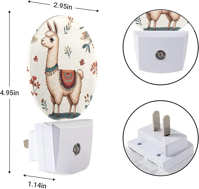 EKOBLA Cute Llama Led Night Light Alpaca Animal and Cactus Dusk to Dawn Plug-in Nightlights Auto Sensor for Home Indoor Bathroom Hallway Kitchen - Bloomnest