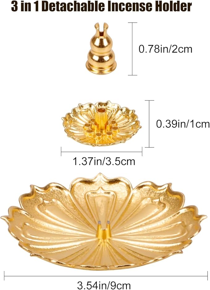 Incense Holder with Incense Stick Tray,Multi-Functional Incense Burner and Stick Holder Combo,Ash Holder (1, New Golden)