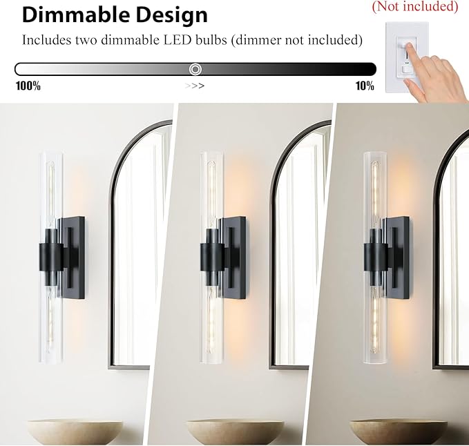2-Light Matte Black Bathroom Light Fixtures with Glass Shades,Modern Wall Sconce for Bedroom Bath Mirror Lights. - Bloomnest