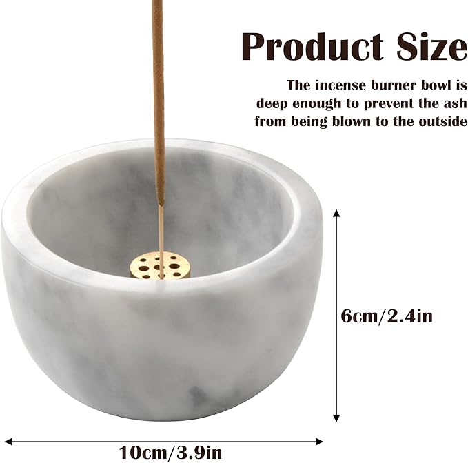 Natural Marble Incense Holder with Brass 9 Holes Incense Stick Holder, Incense Burner ash Catcher, for Meditation Incense Burning, Easily Grab Incense Ash (White), XL-01 - Bloomnest