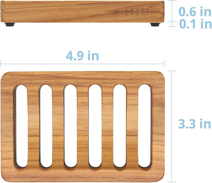 Slotted Bar Soap Holder Teak Wood by HTB, Kitchen Wooden Sponge Holder, Self Draining Soap Dish for Shower, Sink, Bathroom, Bathtub, RV - Bloomnest