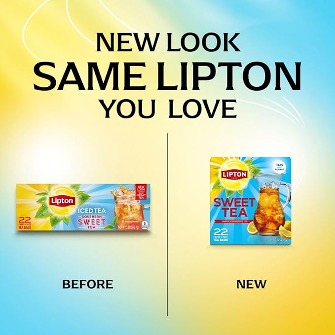 Lipton Southern Sweet Iced Tea Bags, Family Size Zero Calories, 132 Total Bags (22ct - Pack of 6) - Bloomnest