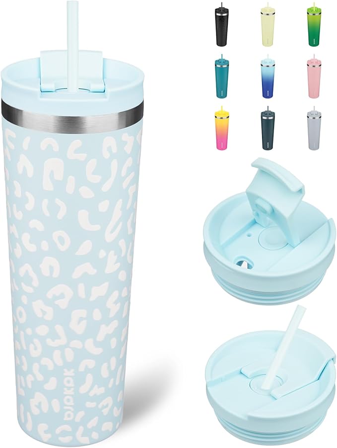 BJPKPK 30oz Tumbler With lid And Straw Stainless Steel Travel Coffee Mug Insulated Tumblers Cups,Light Blue Leopard - Bloomnest