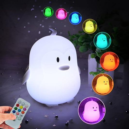 Penguin Night Light for Kids Silicone Sleep NightLights, 9 Colors Baby Light Bedside Lamp Bed Room Children Decorative Lamps for Toddlers/Boys/Girls/Adults/Bedroom/Bathroom/Outdoor - Medium - Bloomnest