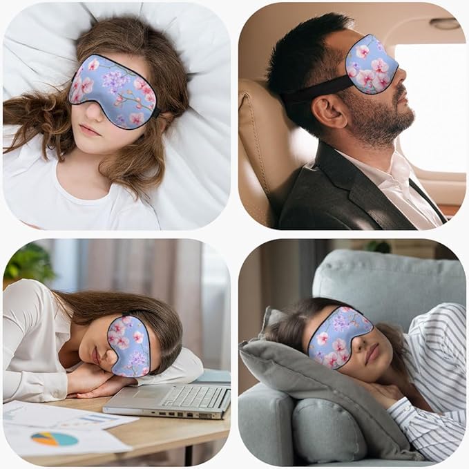 Purple Pink Orchid Flowers Silk Sleep Mask with Adjustable Strap for Travel, Nap, Shift Work, Office - Bloomnest