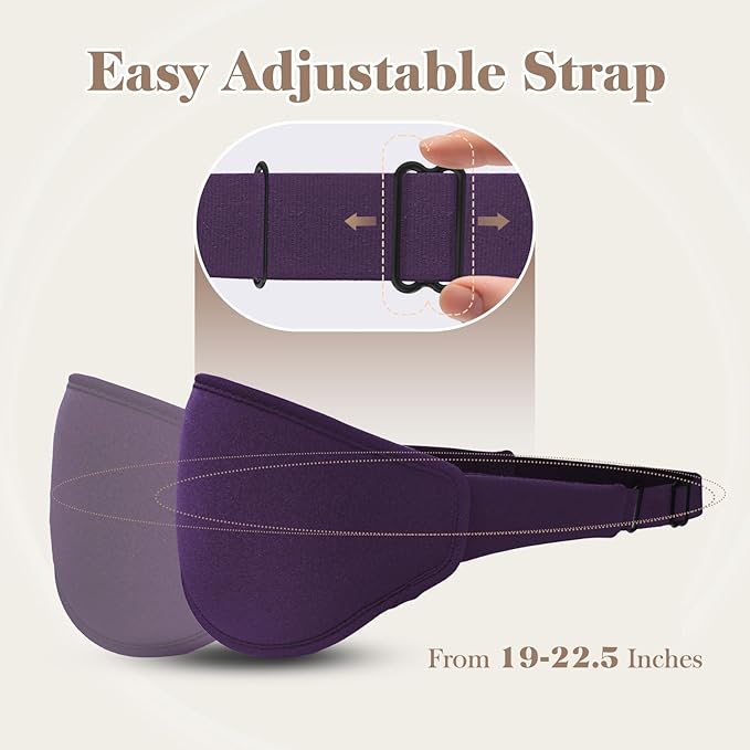 3D Cooling Eye Mask Sleep Mask for Men & Women, 100% Pressure-Free & Light Block-Out Eye Mask for Sleep with Easy Adjustable Strap, Night Eye Cover for Travel, Purple - Bloomnest