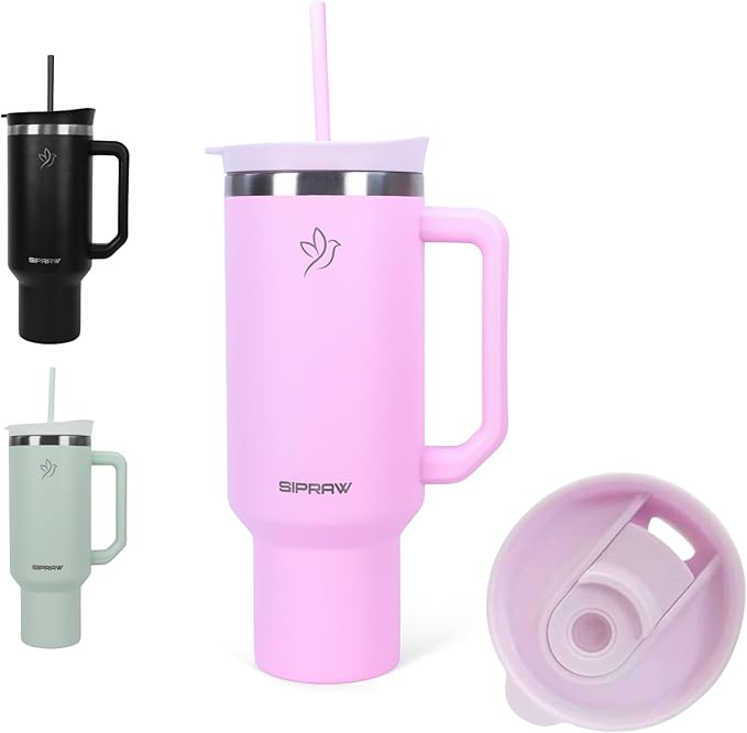 Tumbler with Handle, Insulated Tumbler with Lid and Straw, Stainless Steel Travel Coffee Mug, Cup Holder Friendly, Perfect for Camping, Travelling & Gifting, 40oz, Pink - Bloomnest