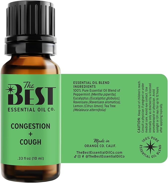 The Best Congestion + Cough Essential Oil Blend- Premium Grade- 100% Pure & Natural for Aromatherapy, Diffuser, Spa, Massage, Air Freshener- 10 ml (.33 fl oz) - Bloomnest