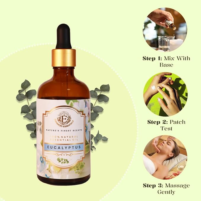 Luxurious Eucalyptus Essential Oil by Enhanced Essentials|Highly Concentrated,Organic & Slow Distilled Oils for Home,Diffusers,Bath,Gifting,Soap & Candle Making|Ideal for Business| 3.38 fl oz (100 ml) Bloomnest