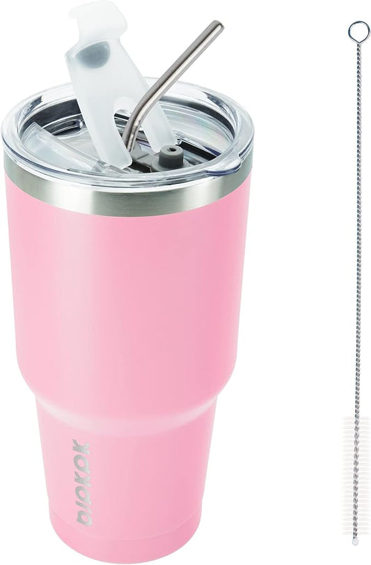 BJPKPK 30oz Insulated Tumbler with Lids and Straw, Stainless Steel Travel Coffee Tumbler,Powder Coated Travel Mug,Light Pink - Bloomnest