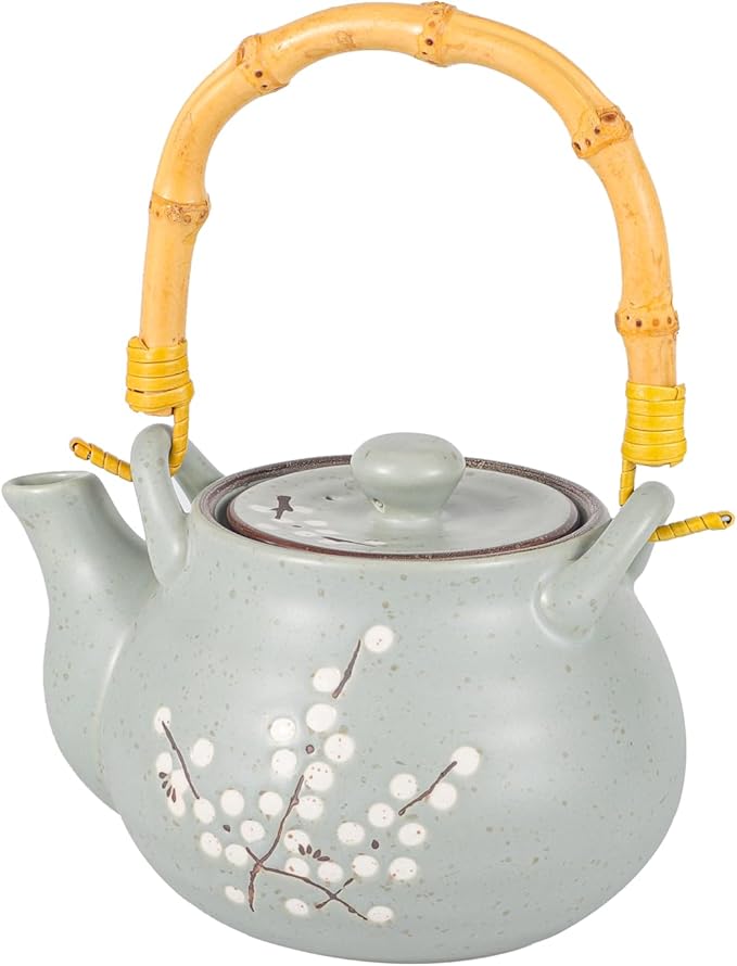 Japanese Plum Blossom Design Tea Set 27 fl oz Teapot with 4 Cups Serving Home Decor Asian Fusion Housewarming Decor (Blue) - Bloomnest