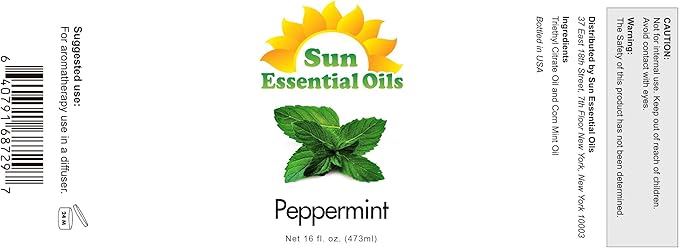 Sun Essential Oils - Peppermint Essential Oil (16 oz Bulk) for Diffuser, Humidifier, Skin & Aromatherapy Body Massage, Candle & Soap Making for Home - Bloomnest