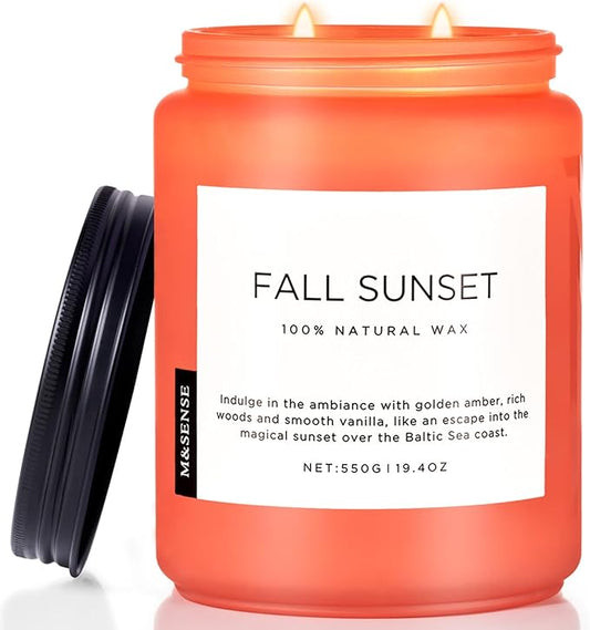 M&SENSE Fall Sunset Amber Scented 19.4oz 110 Hours Long Lasting Slow Burning Candle for Housewarming, Large Natural Soy Organic Relaxing Aromatherapy Candle Gifts for Women Men - Bloomnest