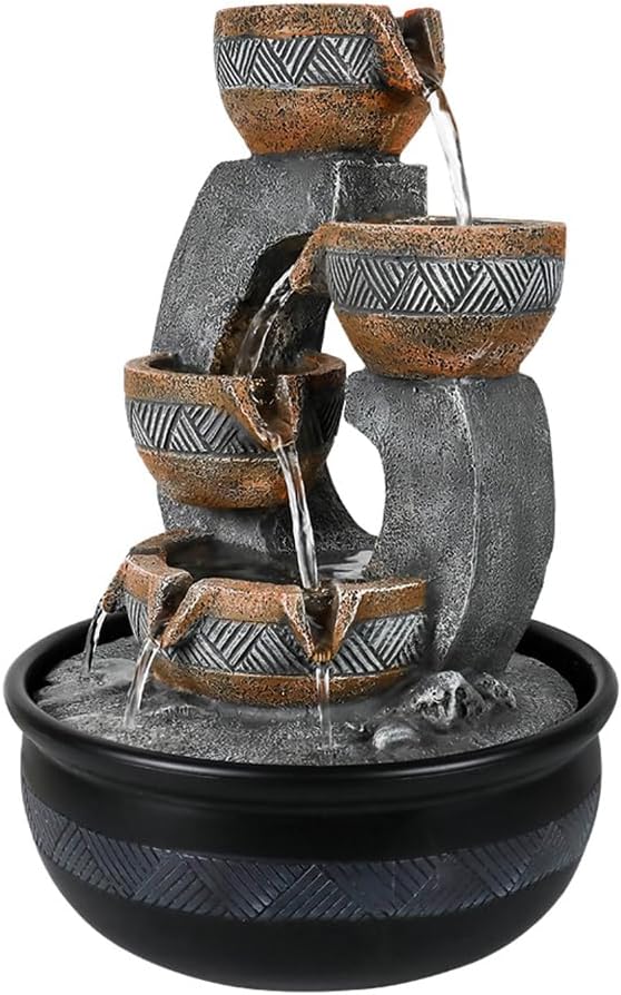 15.7''H Tabletop Water Fountain with LED Lights - Peaceful and Relaxing Water Sound - Small Desktop Waterfall Fountain for Home and Office Decoration - Bloomnest