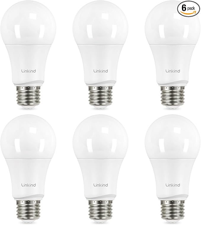 Linkind A19 LED Light Bulbs, 75 Watt Equivalent Dimmable Light Bulbs, E26 Base, 2700K Soft White, 13W 1100 Lumens, UL Listed FCC Certified, Lighting for Bedroom Living Room Home Office, 6 Packs - Bloomnest