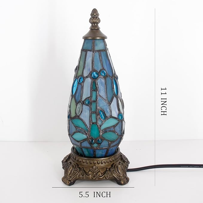 Small Tiffany Lamp Stained Glass Table Lamp 5.5X11 Inch Christmas Tree Lighthouse Mini Accent Memory Sympathy Antique Night Light for Bedroom Living Room (Colorful)