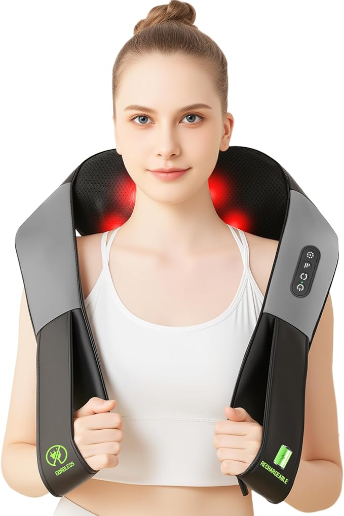 Cordless Shiatsu Neck and Shoulder Massager, Back Massager with Heat,Massage Deeper Tissue 4D Kneading Massage for Shoulder, Neck and Back, Use at Home, Office, Car - Gifts for Fathers Day Dad Gift