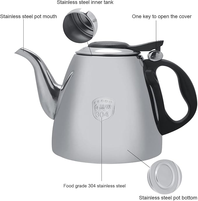 1.5L Stovetop Tea Kettle,Stainless Steel Stove top Teapot Tea Coffee Pot Kettle with Heat Resist Handle for Home - Bloomnest