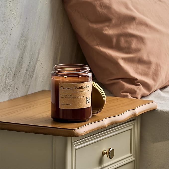 M&SENSE Creamy Vanilla Pie Home Scented Candle | 19.4oz, 116-Hour Burn | Natural Organic Soy Wax | Long-Lasting for Stress Relief and Gifting | for Bedroom，Relaxing SPA，Office - Bloomnest