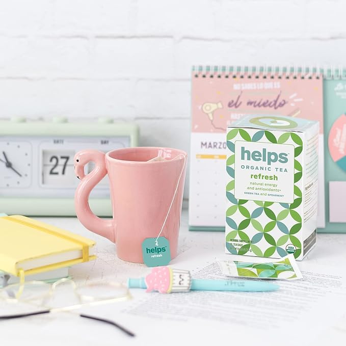 HELPS TEAS | Helps Refresh | Organic Green Tea with Spearmint. Natural Energy, Antioxidant, Thermogenic Herbal Tea| 16 Tea Bags | - Bloomnest