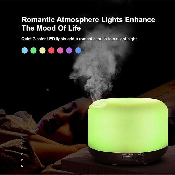 300ML Essential Oil Diffuser with Remote Control,Ultrasonic Aromatherapy Air Diffuser Humidifier,Aroma Diffuser with 7 LED Color Changing Light for Large Room,Home (Dark Wood Grain) - Bloomnest