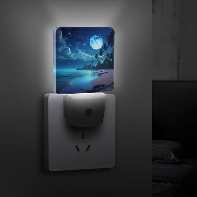 Moon Beach Night Light, Plug into Wall Decor Nightlights for Bedroom, Bathroom, Hallway, Kitchen, with Dusk to Dawn Light Auto Sensors LED Night Lights for Boys Girls Women Men Room Gifts - Bloomnest
