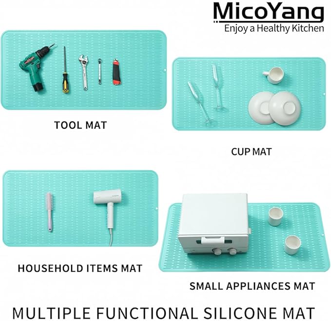 Silicone Dish Drying Mat for Multiple Usage,Easy clean,Eco-friendly,Heat-resistant Silicone Mat for Kitchen Counter or Sink,Refrigerator or Drawer Liner Mint 5XL 36inches x 18inches - Bloomnest