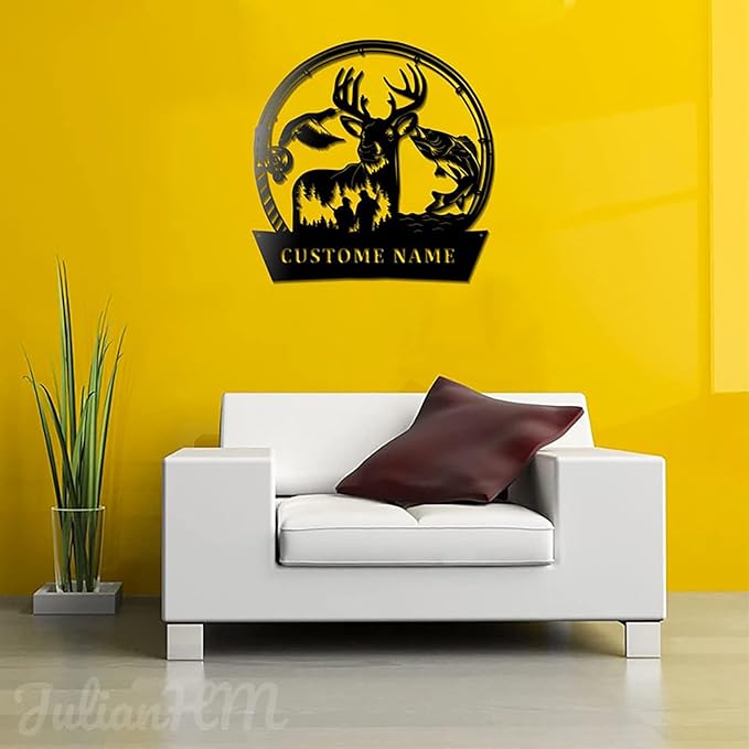 Lovely POD Personalized Hunting Art, Custom Father and Son Fishing and Hunting Metal Wall Decor with Led Lights, Personalized Fisherman Name Sign, Hunter Gift Home Decor - Bloomnest