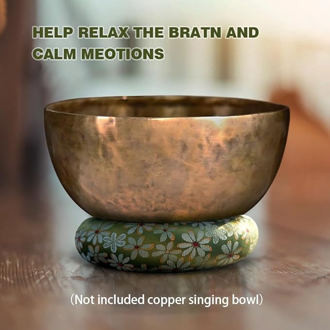 Singing Bowl Cushion for Tibetan Singing Bowls, Handmade Silk Brocade Round Cushion Pillow for Sound Healing and Crystal Sound Bowls Accessories(6.7 Inch,Green) - Bloomnest