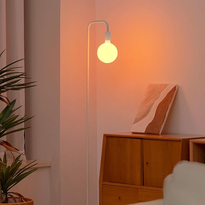 ONEWISH Floor Lamp for Living Room - Minimalist Standing Lamp with Modern LED Bulb, White Frosted Globe Glass 6", 1800K Warm Ambiant Lighting Decorative Tall Lamp for Bedroom Dorm - Bloomnest