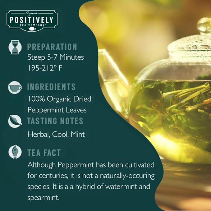 Organic Positively Tea Company, Peppermint Leaf Herbal Tea Bags, 20 Count - Bloomnest