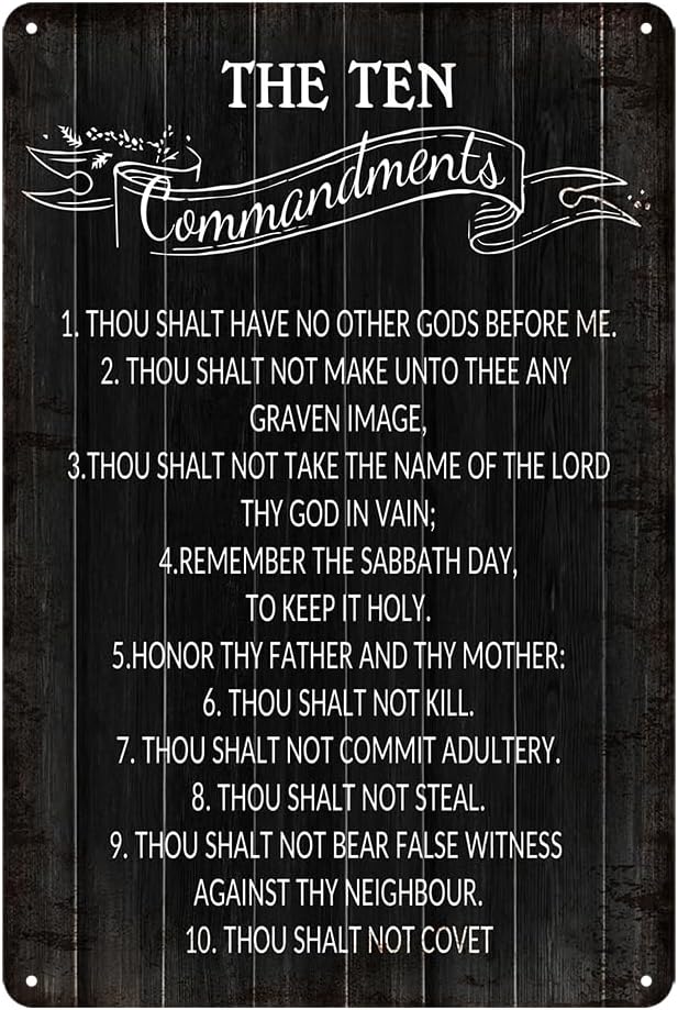 10 Commandments Wall Art Decor The Ten Commandments Poster Thou Shalt Have No Other Gods Before Me Metal Hanging Sign Funny Inspirational Tin Signs House Rules Gifts Room Sign Decorations 8x12 Inch - Bloomnest