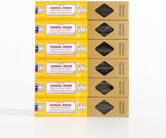Satya Smudge Incense Stick – Hand-Rolled Indian Masala Incense for Meditation, Yoga & Spiritual Cleansing Pack of 6 (Smudge Sandalwood) Satya
