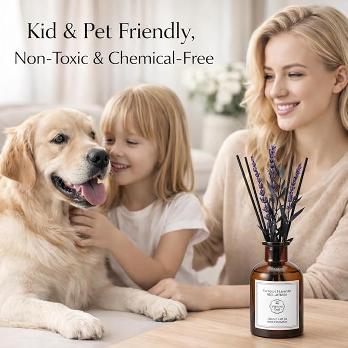 Eucalyptus & Lavender Essential Oil Reed Diffuser - 3.34 Fl Oz, Luxury Hotel Collection Diffuser Oil Inspired by Ritz Carlton for Home&Office, Bedroom/Living Room Shelf Decor,Non-Toxic & Gift Ready - Bloomnest